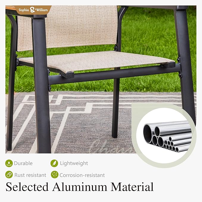Sophia & William Outdoor Dining Set 7 Pieces, 6 Aluminum Stackable Chair - Image 3