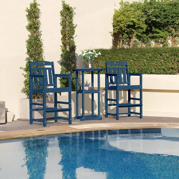 Outdoor Patio Tall Adirondack Bar Chairs Set of 2, All-Weather HDPE Bar Height - Image 6