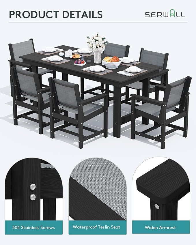 SERWALL Textilene Outdoor Dining Chair Set of 2, HDPE Frame - Image 5
