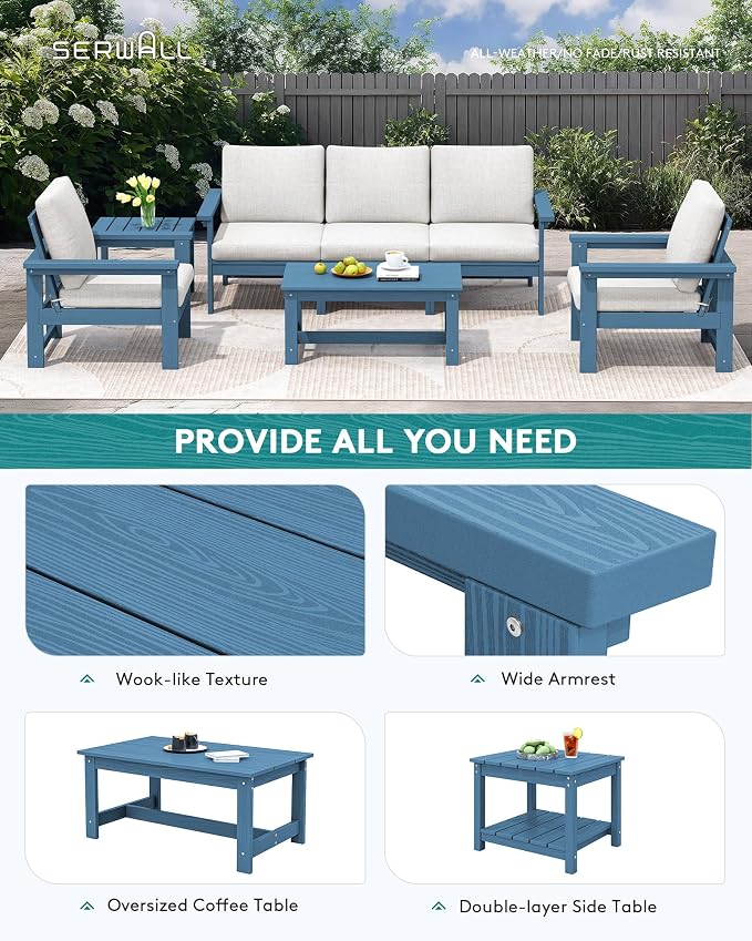 SERWALL HDPE Patio Furniture Set, 7-piece Outdoor Sectional Sofa Set, All - Image 5