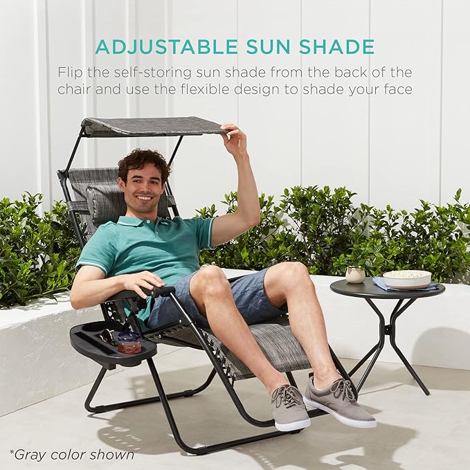 Best Choice Products Folding Zero Gravity Outdoor Recliner Patio Lounge Chair - Image 6