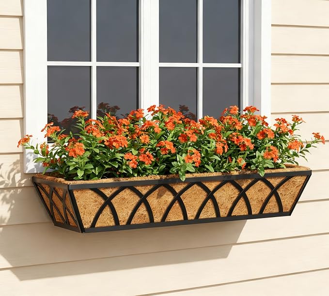 Y&M 24 Inch Window Deck with Coco Liner, Fence Metal Hanging Flower Planter - Image 6