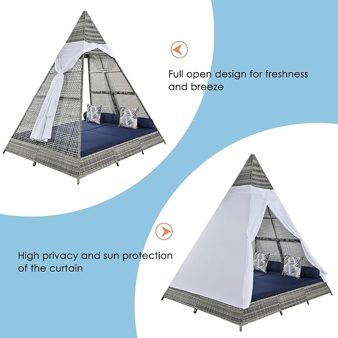SOFTSEA Outdoor Sunbed with Cushions and Colorful Pillows, Patio Tent Shape - Image 8