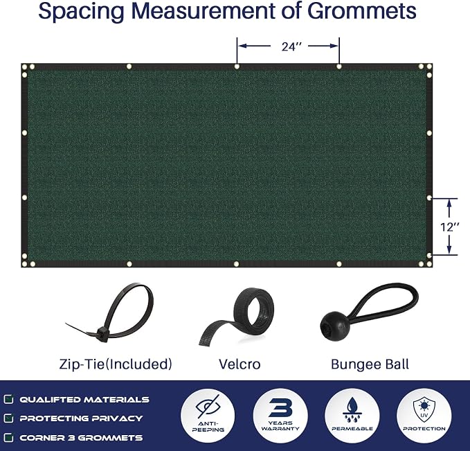 WINDSCREEN4LESS 6' x 3' Privacy Fence Screen in Green W/ Brass Grommet 85% - Image 6