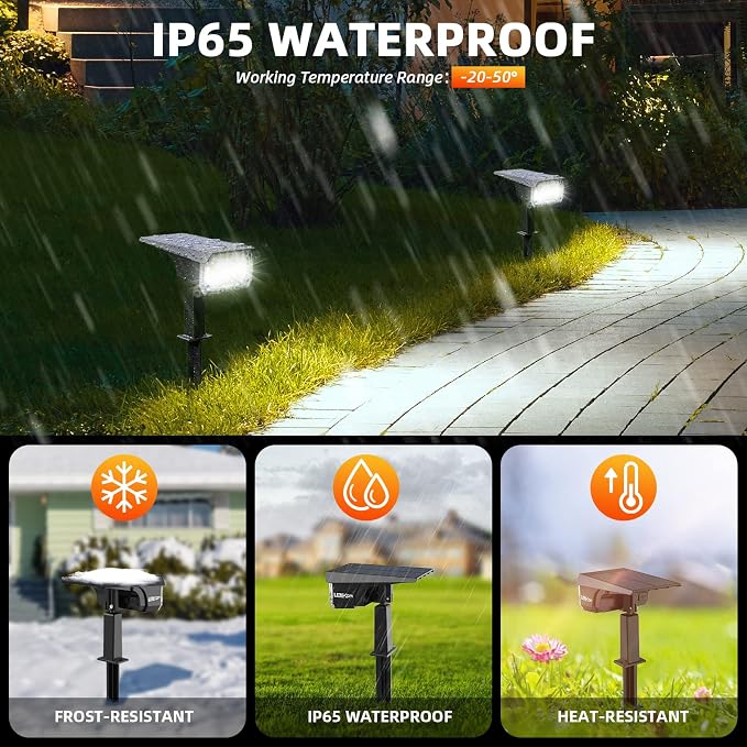 Solar Spot Lights Outdoor, IP65 Waterproof 40 LEDs Landscape Spotlights - Image 2