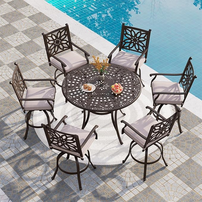 PHI VILLA Cast Aluminum Round High Bar Dining Tables - Image 7