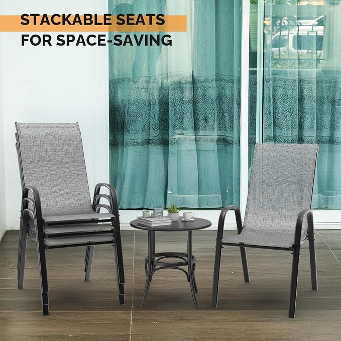 VINGLI Set of 2 Stackable Outdoor Bar Stools – Sling Chairs - Image 7