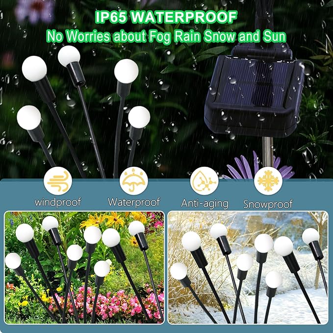 Kohlrabi Solar Garden Lights Outdoor, 10 Pack 80 LED Solar Firefly Lights - Image 4