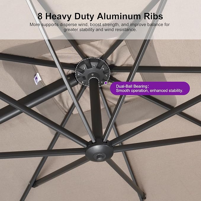 PURPLE LEAF Patio Umbrella 8' X 8' Rectangle Cantilever Umbrella Large Aluminum - Image 5