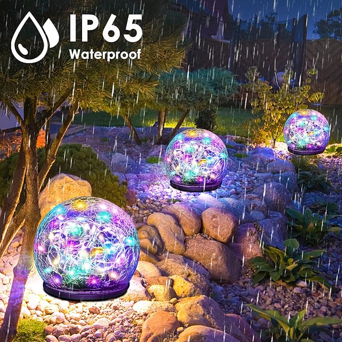 2 Pack 60 LED Garden Solar Lights Outdoor Decorative, Colored Cracked Glass - Image 5