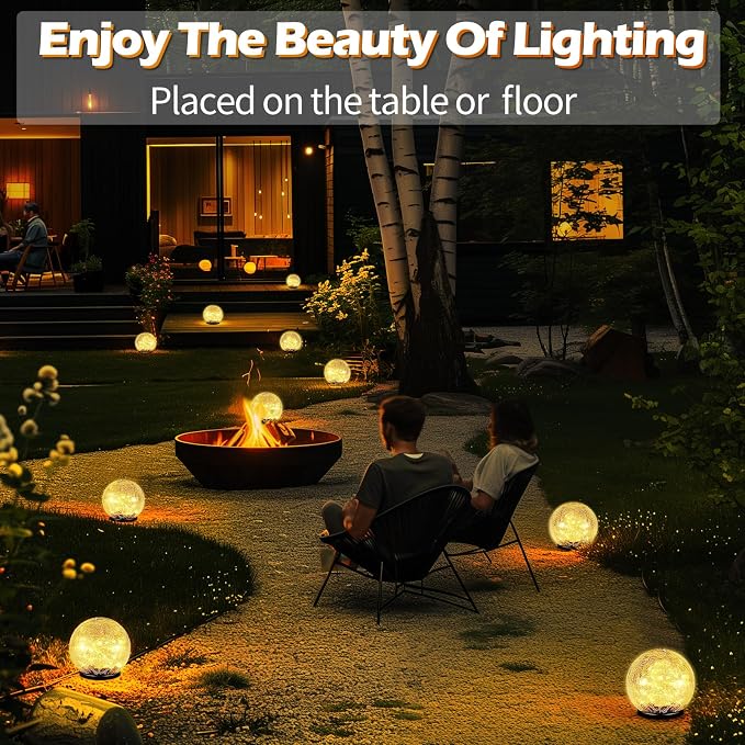 Coroor Garden Solar Ball Lights Outdoor Waterproof, 80 LED Cracked Glass Globe - Image 5