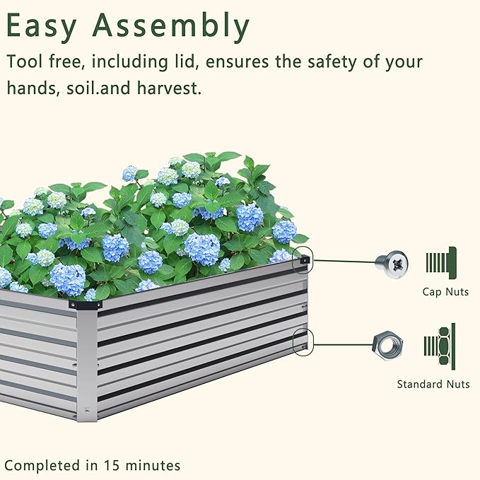 2PCS 8x4x1FT Galvanized Raised Garden Bed Kit, Vegetable Boxes-Rectangle Metal - Image 6
