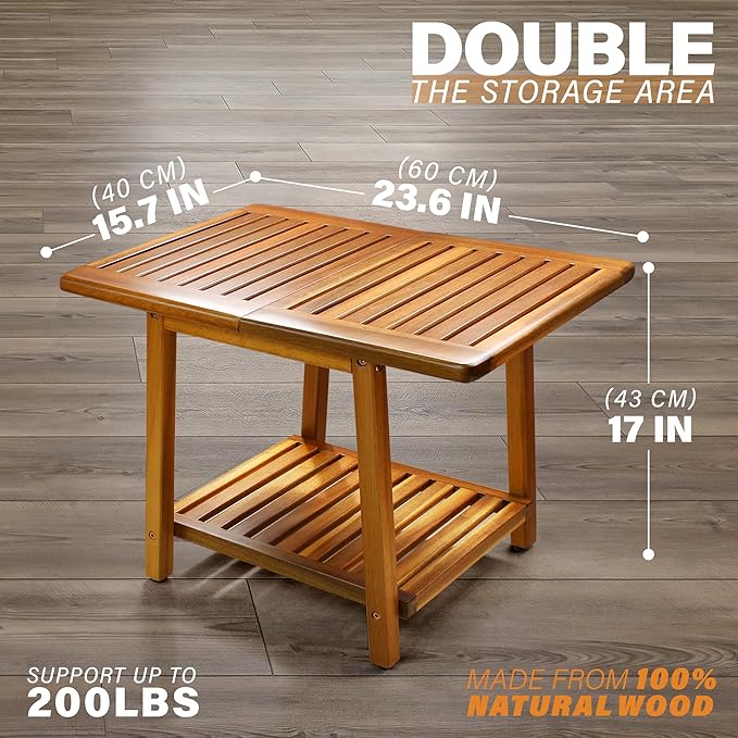 ENKEZI Acacia 24 Inches Outdoor Side Table, 2-Tier Sturdy Patio, End Table - Image 3