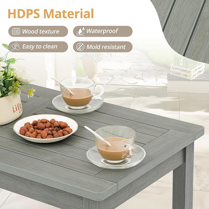 LUE BONA Outdoor Coffee Table Rectangle, HDPS Patio Coffee Tables - Image 5