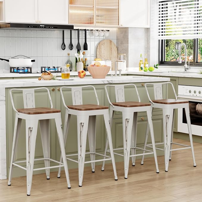 WENTMENT Bar Stools Set of 4 Counter Height Bar Stools Metal Barstools - Image 5