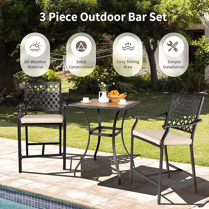 Tangkula 3 Piece Patio Bar Bistro Set, Outdoor Bar Height Stool & Table - Image 7