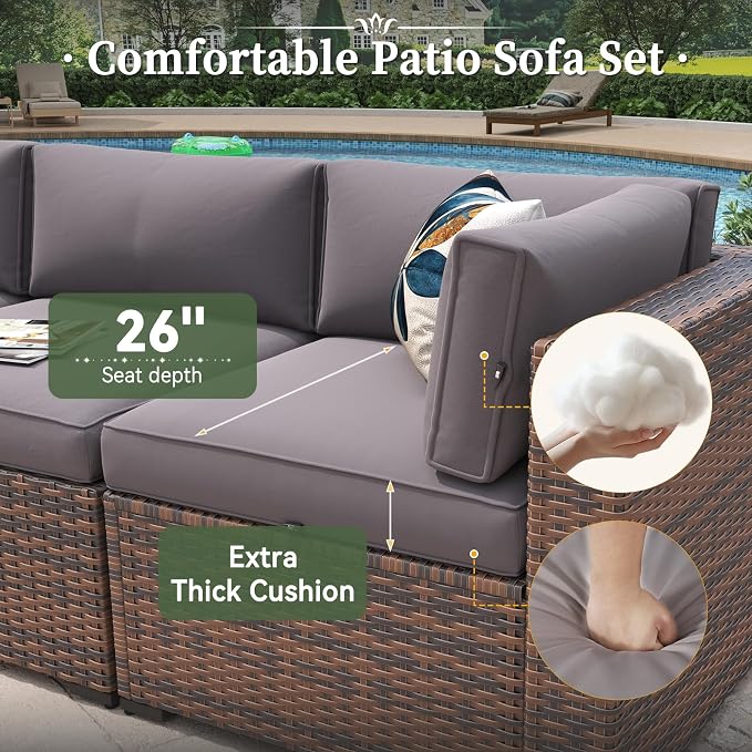 Aoxun 10 Piece Patio Furniture Set Wicker Rattan Patio Conversation Set Outdoor - Image 3