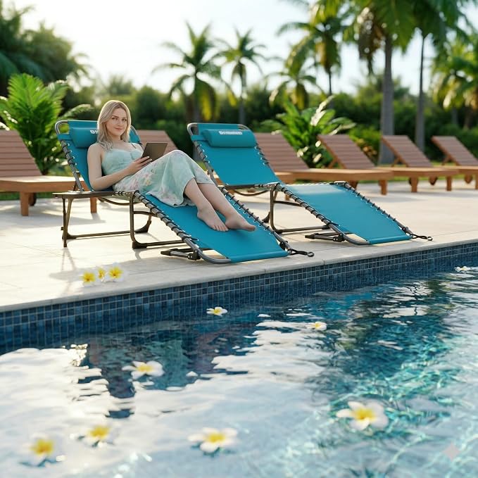 FUNDANGO Chaise Lounge Chair Outdoor, 5-Position Folding Tanning Chair - Image 2