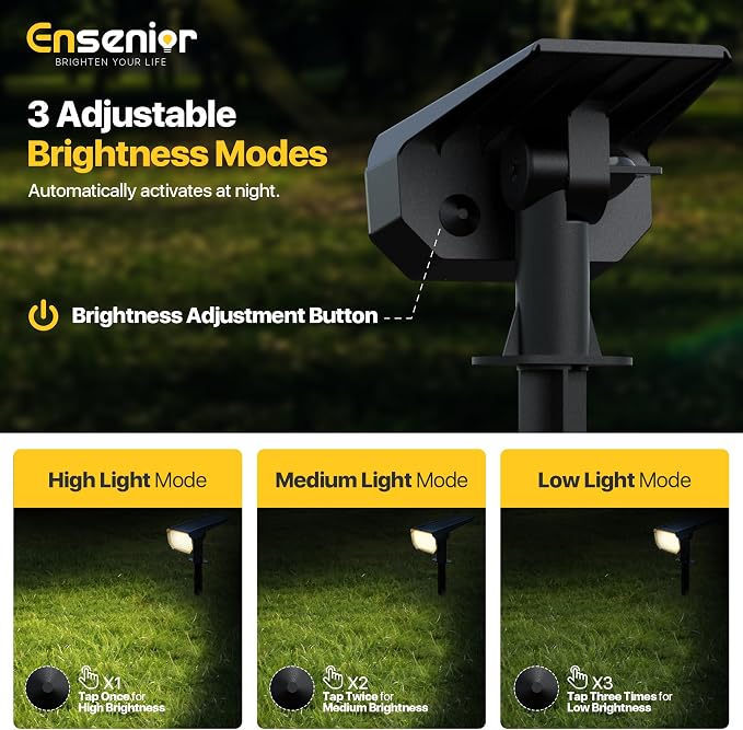 Ensenior Solar Spotlights Outdoor, 56 LEDs Brightness Adjustable 3000K LED - Image 3