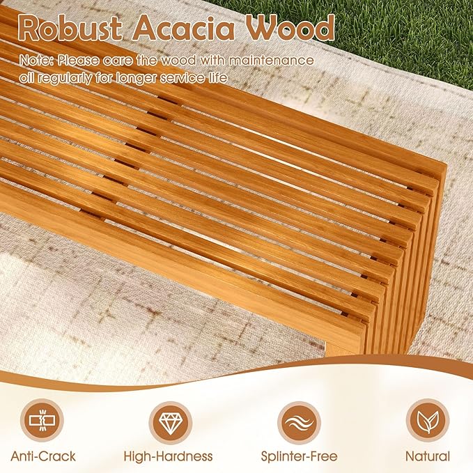 Tangkula Patio Acacia Wood Bench, 36” Outdoor All-Slat Wood Bench - Image 6