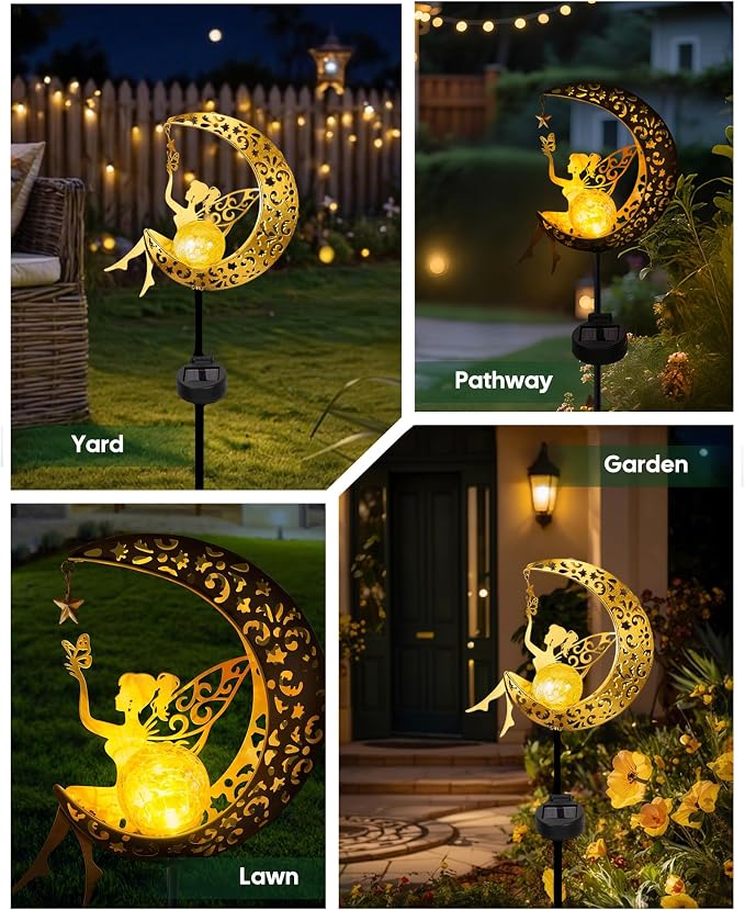 Solar Garden Statues Outdoor Decor, Fairy Moon Figurine Light Stake, - Image 5