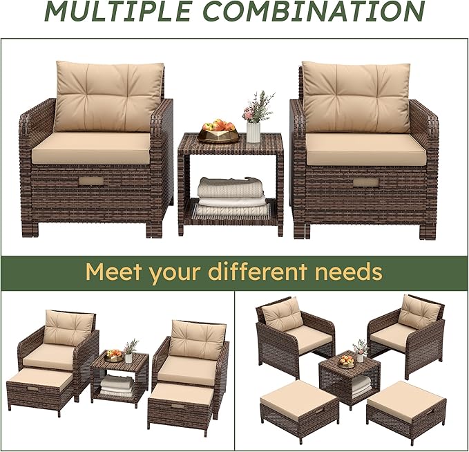 LHBcraft Balcony Furniture 5 Piece Wicker Patio Furniture Set, Outdoor - Image 5