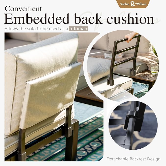 Sophia & William Outdoor Sectional Sofa 7 Piece Metal Outdoor Sectional - Image 3