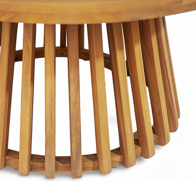 Merax Patio Outdoor Acacia Wood Round Coffee Table - Image 7