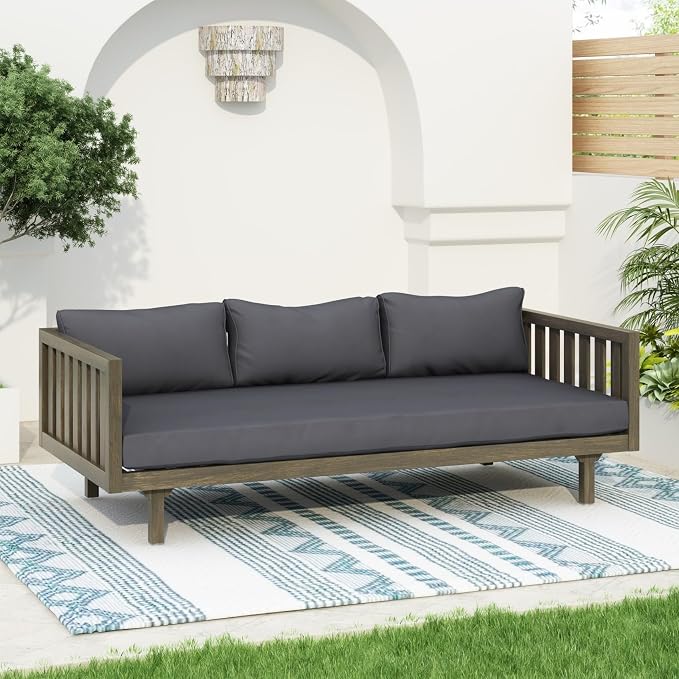 Merax Outdoor Acacia Wood Daybed, 3 Seater Day Bed Couch Sofa by Merax