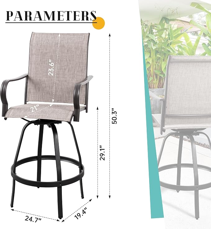 Vongrasig 4 Piece Patio Swivel Bar Chairs, All Weather Metal Textile High - Image 3