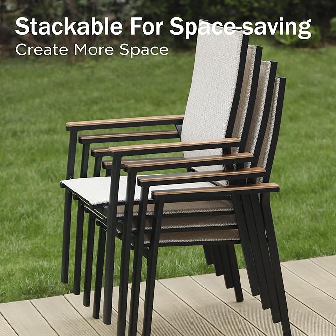 PHI VILLA 5 PCS Patio Dining Set, 4 Outdoor Aluminum Stackable Sling Chairs - Image 2