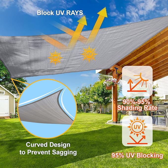 SUNLAX Sun Shade Sail 6' x 8' x 10' Silver Rectangle Canopy Sail Shade Cover UV - Image 4