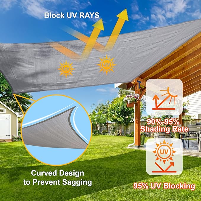 SUNLAX Sun Shade Sail 10' x 12' x 15.6' Silver Rectangle Canopy Sail Shade - Image 4