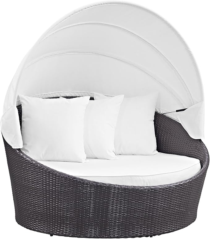 Modway Convene Wicker Rattan Outdoor Patio Retractable Canopy Round Poolside by Modway