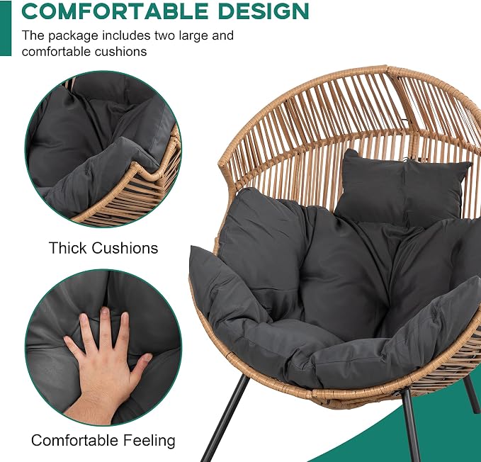 Shintenchi Wicker Egg Chair, Outdoor Indoor Rocking Chair, Large PE Rattan - Image 4