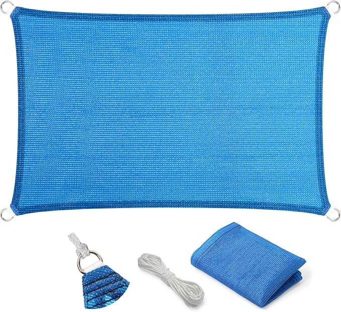 Eden's Decor Straight Flat-Edged Sun Shade Sail Rectangular 9' x 18' Blue by EdensDecorInc