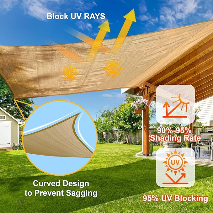 SUNLAX Sun Shade Sail 10' x 18' Sand Rectangle Canopy Sail Shade Cover UV Block - Image 4
