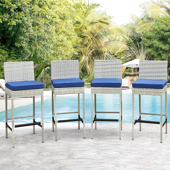ECOTOUGE Outdoor Bar Stools, Wicker Woven Patio Stools & Patio Bar Chairs - Image 6