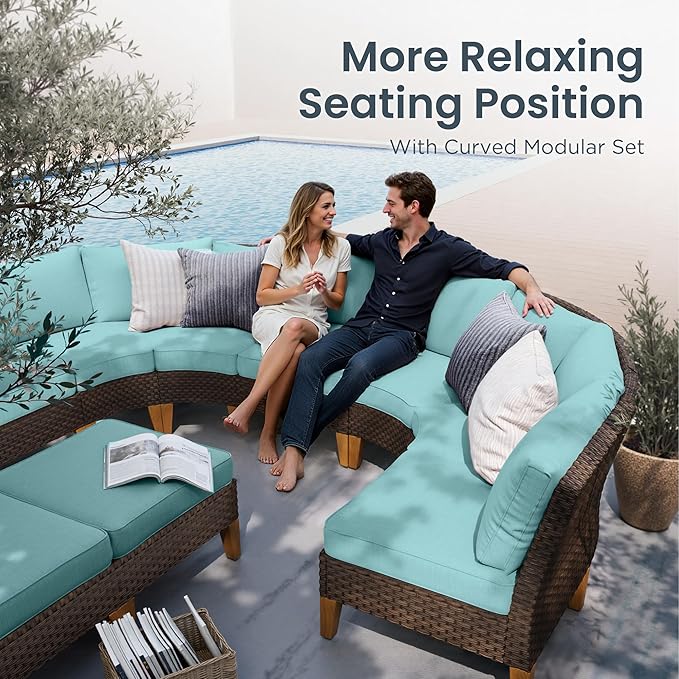 PHI VILLA 9-Piece Half Moon Patio Furniture Set - Image 3