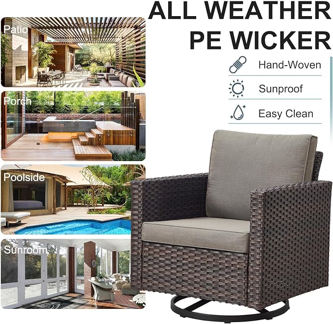 Belord 6 Piece Outdoor Furniture Patio Wicker Sofa Set, Oversize Outdoor Swivel - Image 7