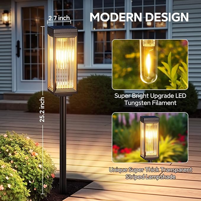 Solar Pathway Lights Outdoor, 4 Pack Upgraded Solar Lights Outdoor Waterproof - Image 2