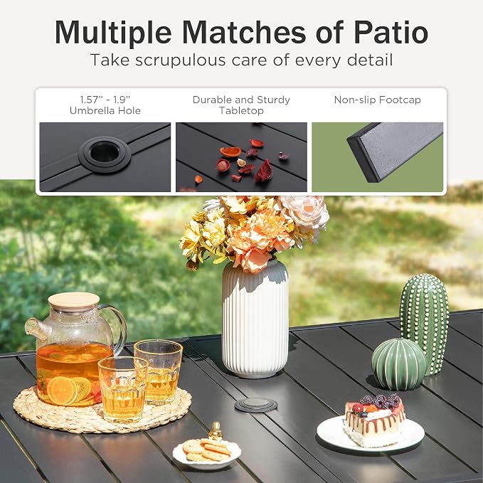 PHI VILLA Outdoor Dining Set for 6, All-Weather Patio Table and Chairs Set - Image 9
