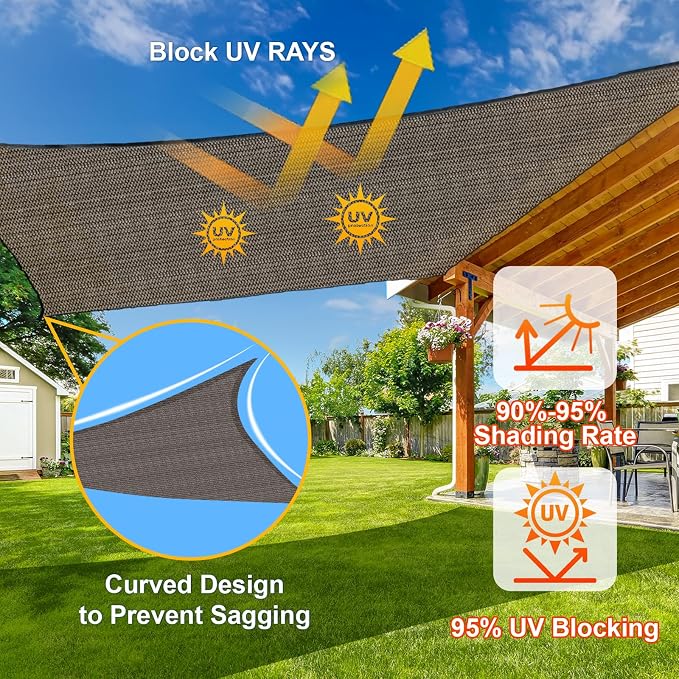 SUNLAX Sun Shade Sail 12' x 16' Brown Rectangle Canopy Sail Shade Cover UV - Image 4