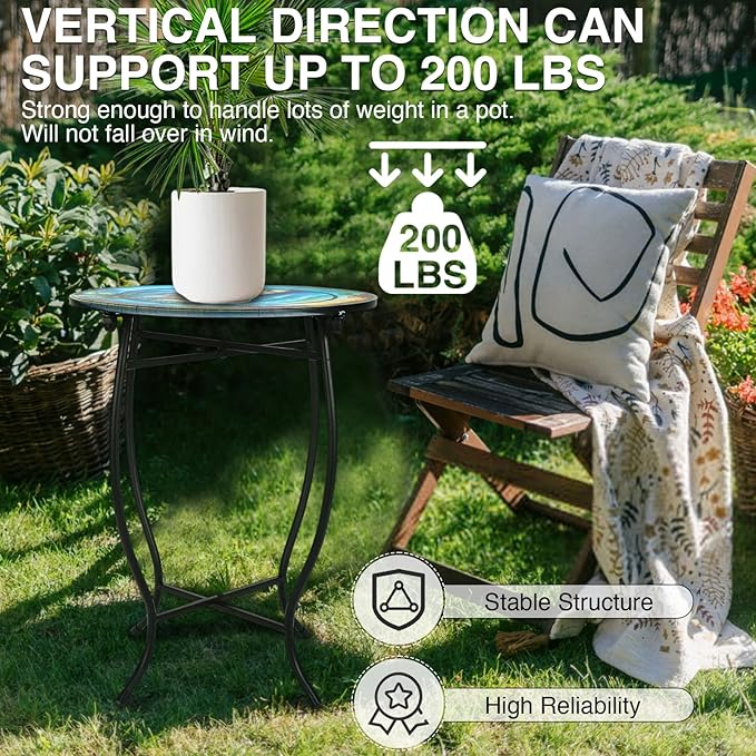 Fashion&cool Patio Side Table, 14 Inch Weather Resistant Metal Side Table - Image 5