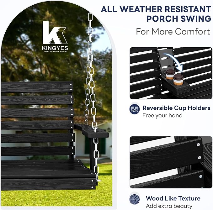 KINGYES Outdoor Hanging Porch Swing Set of 4, 2 Seat Patio Chair - Image 2