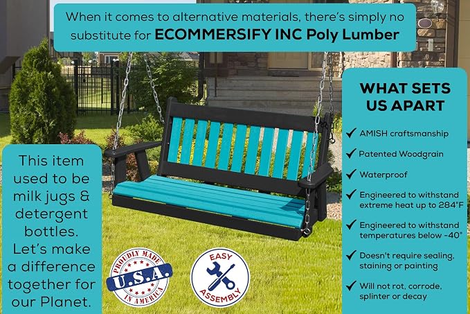 Mission Poly Lumber Wood 5FT Porch Swing Amish Craftsmandship Made in USA HDPE - Image 3