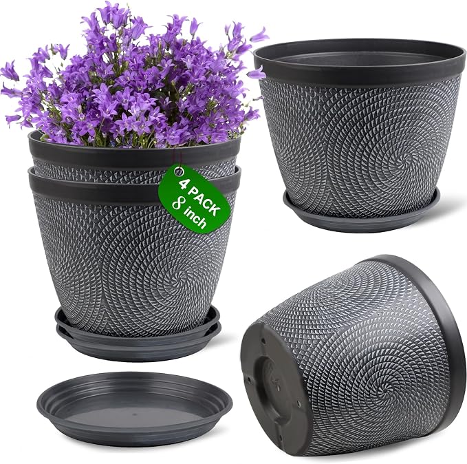 Quarut 4 Pack 8 Inch Flower Pots Planters by Quarut
