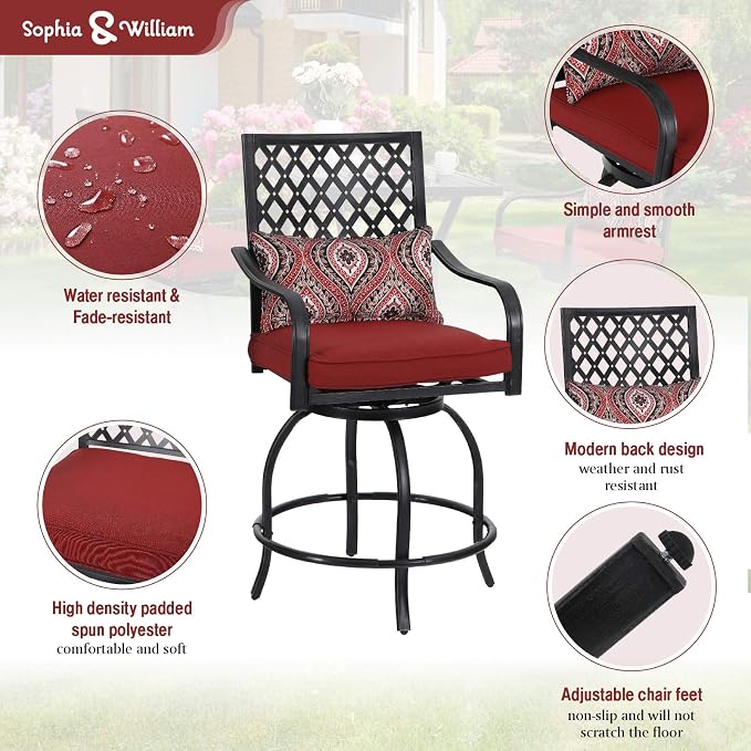 Sophia & William Patio Bar Set 5 Piece Outdoor Dining Set, 4 Swivel Bar Stools - Image 2