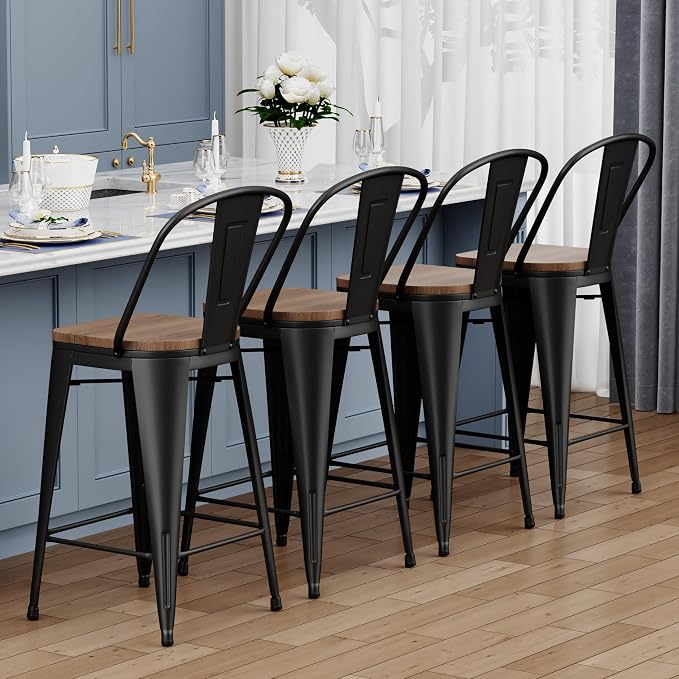 Yongqiang 26 inch Bar Stools Set of 4 Black Metal Counter Height Stools Modern - Image 8
