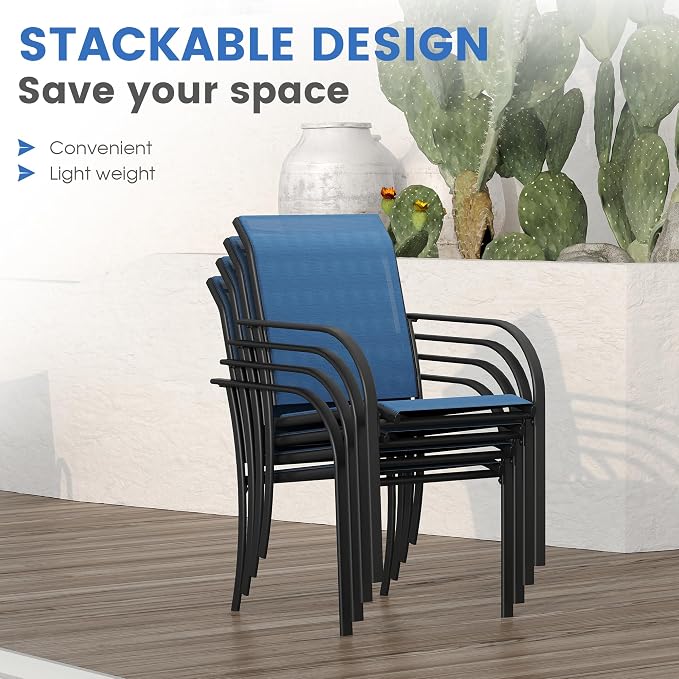 VICLLAX Patio Table and Chair Set of 6, All Weather Metal Round Outdoor Dining - Image 4